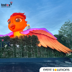 Giant bird inflatable installation creating a landmark inside a shopping mall