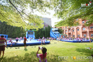 Interactive inflatable activity zone for families and children