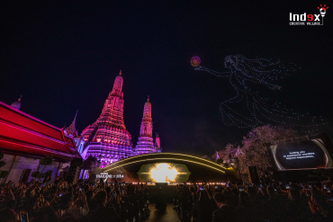 Drone show above Wat Arun during a nighttime event