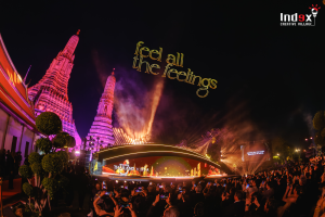 โดรนแปรอักษรข้อความบนท้องฟ้าในงานอีเวนท์กลางคืน