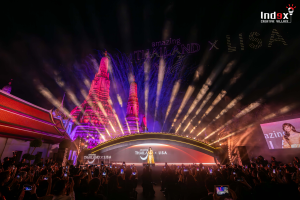 Large-scale event production featuring drone light show, stage lighting, and live performance at Amazing Thailand x LISA event