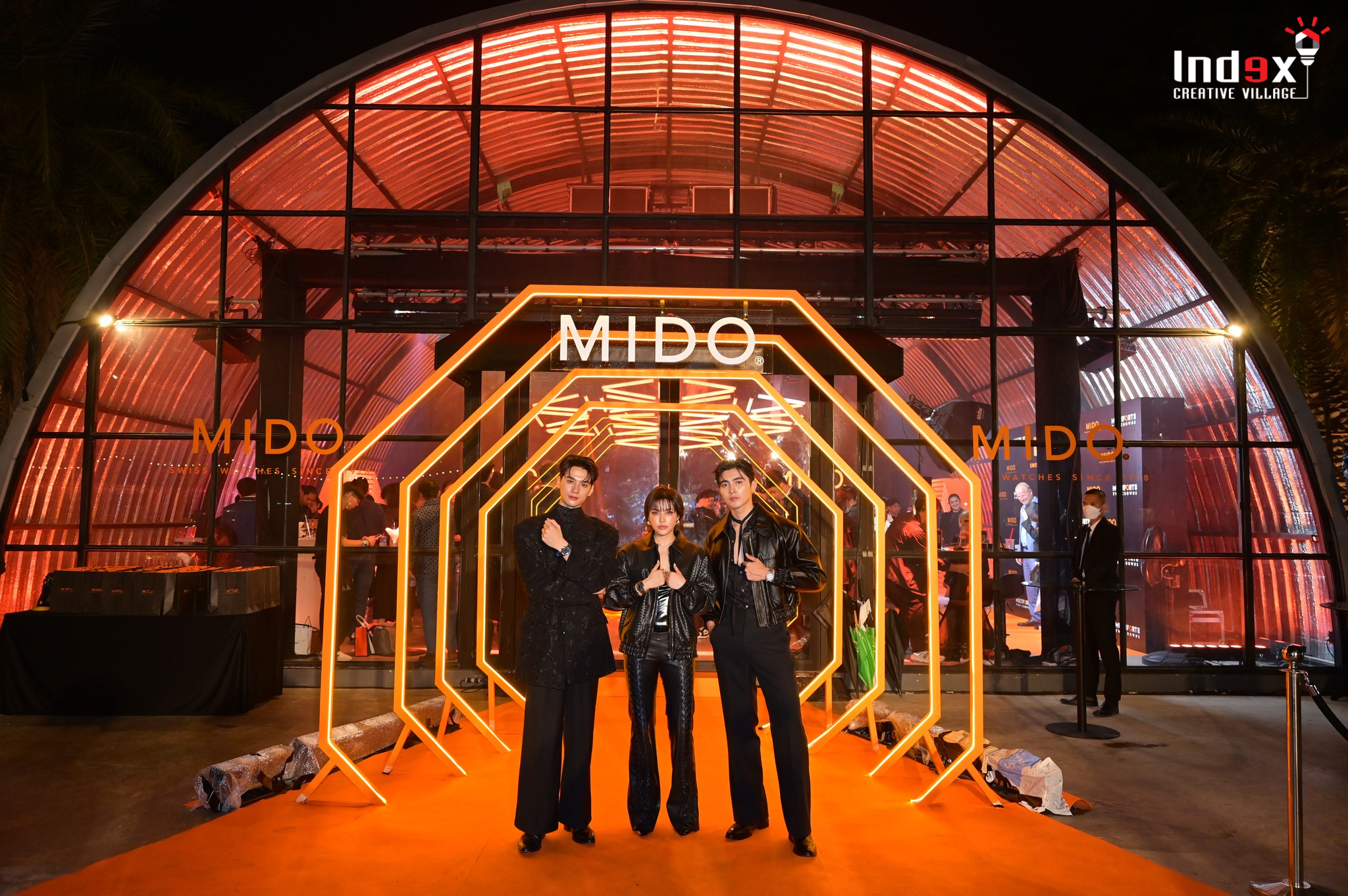 Product launch event for MIDO brand with illuminated entrance installation