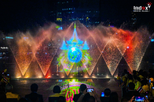 Projection Mapping ฉายภาพกราฟิกบนน้ำพุในงานอีเวนท์กลางแจ้ง